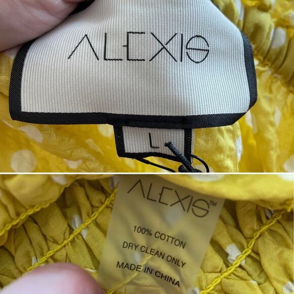 Alexis Marilena Smocked Polka Dot Off Shoulder Mini Dress yellow size large L - Picture 9 of 10